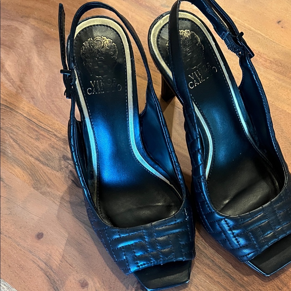 Vince Camuto Black Quilted Slingback Heels